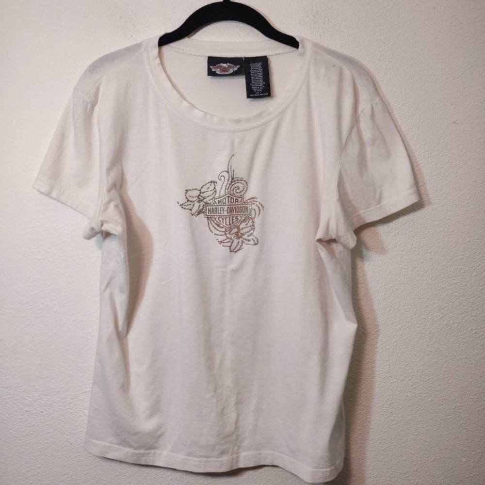 Harley Davidson Vintage Cream Tee Stud Graphic L